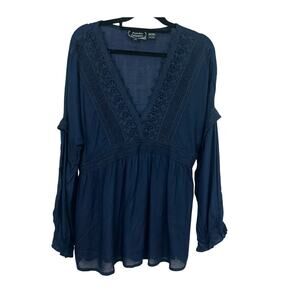 Ananda's Collection Women’s Baby Doll Knit Crochet Top Size XXL